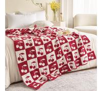 Ultra Soft Cozy Fluffy Microfiber Checkered Knitted Throw Blanket Cherry Checkerboard Double Sided Lightweight Warm Bed Blanket for Valentine's Day Mother's Day Birthday Gifts 50x60 Inch Red (Red)