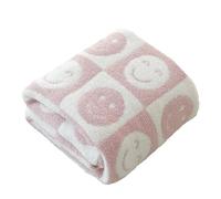 Ultra Soft Cozy Happy Smiling Face Checkered Knitted Baby Blanket Fluffy Microfiber Checkerboard Bed Blanket Lightweight Both Sides Blanket for Couch Sofa Bed (Smile Pink, Baby 30"x40")