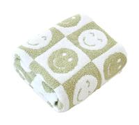 Ultra Soft Cozy Happy Smiling Face Checkered Knitted Throw Blanket Fluffy Microfiber Checkerboard Bed Blanket Lightweight Both Sides Blanket for Couch Sofa Bed (Smile Green, Throw 50“x60”)