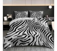 Ultra-Soft Duvet Cover and Pillowcase Set Euro Size 60x79 inch 3d Zebra Texture Hypoallergenic Microfiber Bedding Set with Zipper, Black And White Quilt Cover with 2 Pillowcases for kids Adults