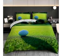 Ultra-Soft Duvet Cover and Pillowcase Set King 91x87 inch Sports Golf Theme Hypoallergenic Microfiber Bedding Set with Zipper, Green Lawn Quilt Cover with 2 Pillowcases for kids Adults