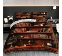 Ultra-Soft Duvet Cover and Pillowcase Set King 91x87 inch Vintage Book Frame Hypoallergenic Microfiber Bedding Set with Zipper, Brown Quilt Cover with 2 Pillowcases for kids Adults