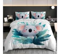 Ultra-Soft Duvet Cover and Pillowcase Set Single 53x79 inch Cartoon Watercolor Koala Pattern Hypoallergenic Microfiber Bedding Set with Zipper, White Quilt Cover with 2 Pillowcases for kids Adults