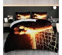 Ultra-Soft Duvet Cover and Pillowcase Set Single 53x79 inch Flame Football Pattern Hypoallergenic Microfiber Bedding Set with Zipper, Black Quilt Cover with 2 Pillowcases for kids Adults