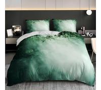 Ultra-Soft Duvet Cover and Pillowcase Set Single 53x79 inch Morning Fog jungle Pattern Hypoallergenic Microfiber Bedding Set with Zipper, Green Quilt Cover with 2 Pillowcases for kids Adults
