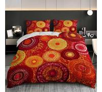 Ultra-Soft Duvet Cover and Pillowcase Set Super King 102x87 inch Bohemian Art Design Hypoallergenic Microfiber Bedding Set with Zipper, Orange Color Quilt Cover with 2 Pillowcases for kids Adults