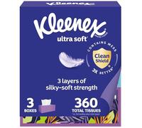 Kleenex Ultra Soft Facial Tissues 3 Flat Boxes 120 Tissues per Box 3-Ply (360 Total Tissues) Packaging May Vary