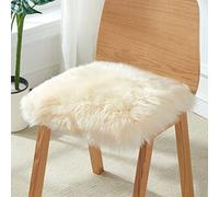Ultra Soft Faux Sheepskin Square Seat Cushion Pad White Fluffy Chair Cover for Dining Room Cozy Khaki Area Rug Plush Fur Throw Pillow for Comfort and Style