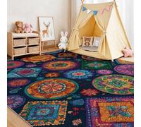 Ultra Soft Flannel Dark Blue Area Rug 50 x 80 cm, Machine Washable Non-Slip Traditional Ethnic Style Geometric Mandala Printed Carpet - Floor Mat for Bedroom Kids Room Bedside Living Room Exotic