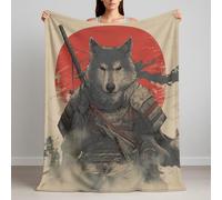 Ultra-soft Flannel Fleece Blanket for Sofa, Super Fluffy Single Wine Red Blankets and Throws Cozy Warm for Sofa Couch, Comic Style Japanese Style Wolf Samurai Dog 130 x 150 cm
