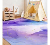 Ultra Soft Flannel Lavender Area Rug 80 x 150 cm, Machine Washable Non-Slip Watercolor Fluid Stars Printed Carpet - Floor Mat for Bedroom Kids Room Bedside Living Room Elegant Dreamy Romantic