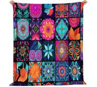Ultra-Soft Flannel Sherpa Blanket Abstract Floral Geometricplush Warm Cozy Lightweight Colorful For Sofa Bed Couch Bedroom Living Room Boys Girls Kids Teens Adults Super King Size 220 X 240 Cm