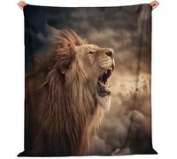 Ultra Soft Flannel Throw Blanket 150 x 200 cm, Fluffy Cosy Warm Blanket for Sofa Bed - Photography Animals Lions Throw Black