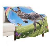 Ultra Soft Flannel Throw Blanket - Donkey & Butterflies (Rainbow) Lightweight Warm Fuzzy Blanket for Couch Bed Chair, All Season Cozy Plush Blanket for Adults, 50"x60" Christmas Holiday Home Decor