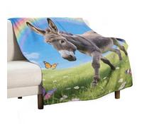 Ultra Soft Flannel Throw Blanket - Donkey & Butterflies (Rainbow) Lightweight Warm Fuzzy Blanket for Couch Bed Chair, All Season Cozy Plush Blanket for Adults, 30"x40" Christmas Holiday Home Decor