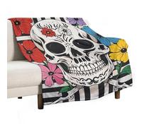 Ultra Soft Flannel Throw Blanket - Skeleton And Flower Black And White Lightweight Warm Fuzzy Blanket for Couch Bed Chair, All Season Cozy Plush Blanket for Adults, 30"x40" Christmas Holiday Home Deco