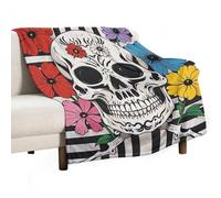 Ultra Soft Flannel Throw Blanket - Skeleton And Flower Black And White Lightweight Warm Fuzzy Blanket for Couch Bed Chair, All Season Cozy Plush Blanket for Adults, 50"x60" Christmas Holiday Home Deco