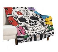 Ultra Soft Flannel Throw Blanket - Skeleton And Flower Black And White Lightweight Warm Fuzzy Blanket for Couch Bed Chair, All Season Cozy Plush Blanket for Adults, 60"x80" Christmas Holiday Home Deco