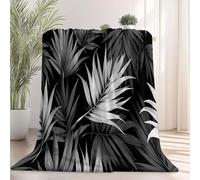 Ultra Soft Fleece Blanket 130×150 cm, Abstract Palm Tree Leaves Printed, No Shed No Pilling, Plush Cozy Flannel Throw Blanket for Bed Couch Chair Sofa Suitable for All Season, Black