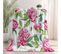 Ultra Soft Fleece Blanket 130×150 cm, Watercolor Peony Flowers Printed, No Shed No Pilling, Plush Cozy Flannel Throw Blanket for Bed Couch Chair Sofa Suitable for All Season, Rose Red