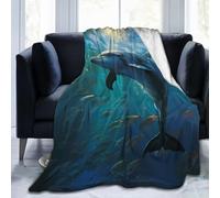 Ultra Soft Fleece Blanket 60"X50", Soft Lightweight Plush Throw Cozy Comfy Warm All Seasons Blanket for Home Couch Bed Chair Travel Dolphin in The Deep Ocean