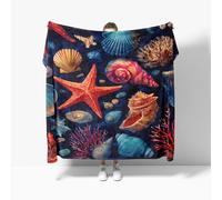 Ultra Soft Fleece Blanket for Sofa Settees Baby size 70x100cm, Watercolor Shells And Starfish Theme Fluffy Warm Blankets for Bed or Couch Throw, Dark Blue Lightweight Versatile Blanket for Kids