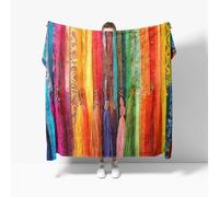 Ultra Soft Fleece Blanket for Sofa Settees Double 150x200cm, Bohemian Rainbow Tassel Fluffy Warm Blankets for Bed or Couch Throw, Colorful Lightweight Versatile Blanket for Adults Kids