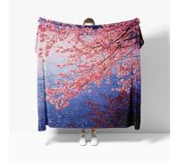 Ultra Soft Fleece Blanket for Sofa Settees Double 150x200cm, Cherry Blossoms By The River Fluffy Warm Blankets for Bed or Couch Throw, Blue Pink Lightweight Versatile Blanket for Adults Kids