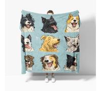 Ultra Soft Fleece Blanket for Sofa Settees king Size 180x200cm, Cartoon Animal Dog Illustration Fluffy Warm Blankets for Bed or Couch Throw, Light Color Lightweight Versatile Blanket for Adults Kids