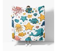 Ultra Soft Fleece Blanket for Sofa Settees king Size 180x200cm, Cartoon Sea Animals Fluffy Warm Blankets for Bed or Couch Throw, Colorful Lightweight Versatile Blanket for Adults Kids