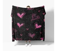 Ultra Soft Fleece Blanket for Sofa Settees Small Single 100x130cm, Romantic Pink Heart Fluffy Warm Blankets for Bed or Couch Throw, Black Lightweight Versatile Blanket for Kids