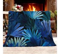 Ultra Soft Fleece Blanket for Sofa Settees Super King 180x220cm, Dark Blue Fluffy Warm Blankets for Bed or Couch Throw, Simple Plant Leaves Lightweight Versatile Blanket for Adults Kids