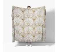 Ultra Soft Fleece Blanket for Sofa Settees Super King 180x220cm, Geometric Line Art Fluffy Warm Blankets for Bed or Couch Throw, Gold Lightweight Versatile Blanket for Adults Kids