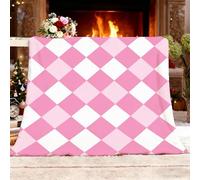 Ultra Soft Fleece Blanket for Sofa Settees Super King 180x220cm, Pink Fluffy Warm Blankets for Bed or Couch Throw, Simple Plaid Pattern Lightweight Versatile Blanket for Adults Kids