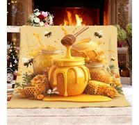 Ultra Soft Fleece Blanket for Sofa Settees Super King 180x220cm, Yellow Fluffy Warm Blankets for Bed or Couch Throw, Bee Hive Theme Lightweight Versatile Blanket for Adults Kids