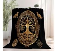 Ultra Soft Fleece Throw Blanket, 150 x 200 cm Black Blanket for Bed Couch and Chair, Decorative Retro Viking Geometric Throws Warm and Lightweight for All Seasons