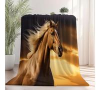Ultra Soft Fleece Throw Blanket, 70 x 100 cm Brownish Yellow Blanket for Bed Couch and Chair, Decorative Natural Sunset Horse Throws Warm and Lightweight for All Seasons