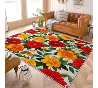Ultra-Soft Floral Chrysanthemum Pattern 3D Fluffy Area Rug for Living Room & Bedroom 120x170 cm - Red Short Pile Carpet, TPR Non-Slip & Machine washable Area Rug, Cozy & Home Décor