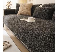 Ultra Soft Fluffy Curly Teddy Wool Sofa Slipcover AntiSlip Furniture Protector for Sectional CouchesModern Home Decor (Black 90cm x 240cm)
