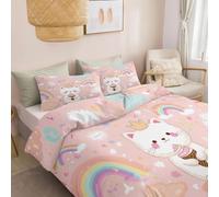 Ultra Soft Hypoallergenic Duvet Cover, With Zipper Closure, Cartoon Style Cat Rainbow Double Size 200 x 200 cm, Pink Luxury Reversible Quilt Cover, with Pillowcases (50 x 75 cm)