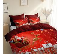 Ultra Soft Hypoallergenic Duvet Cover, With Zipper Closure, Cartoon Style Santa Claus Elk Single Size 135 x 200 cm, Dark Red Luxury Reversible Quilt Cover, Hypoallergenic