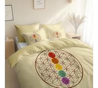 Ultra Soft Hypoallergenic Duvet Cover, With Zipper Closure, Minimalist Flower Of Life Chakra Super King Size 260 x 220 cm, Antique Beige Luxury Reversible Quilt Cover, Hypoallergenic