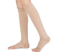 Ultra-Soft Knee High Pop 1 Pair Socks Knee High Open Toe Compression Stockings Pedimend - Prevent Fatigue, Pain, Stiffness, Soreness, Swelling, Cramps - Foot Care - For Men and Women (BEIGE)