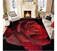 Ultra Soft Living Room Rug 120 x 160 cm Machine Washable Area Rugs - Non-Slip Aesthetic Red Rose Black Floor Carpet for Dining Room Bedroom Exquisite