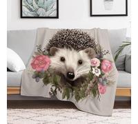 Ultra-Soft Micro Fleece Blanket Hedgehog in Floral Wreath Throw Blanket Lightweight Flannel Fuzzy Blanket Soft Cozy Air Conditioning Quilt Warm Throw Blanket All Seasons for Bed Couch Living Room Sofa