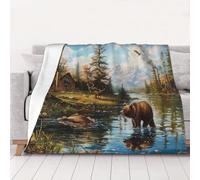 Ultra-Soft Micro Fleece Blanket, Lodge Bear Deer Fish - Lightweight Plush Fuzzy Cozy Soft Blankets and Throws for Sofa, Chairs, Bed - 50"x40"
