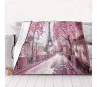 Ultra-Soft Micro Fleece Blanket, Paris Street Eiffel Tower Pink Floral - Lightweight Plush Fuzzy Cozy Soft Blankets and Throws for Sofa, Chairs, Bed - 60"x50"