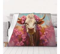 Ultra-Soft Micro Fleece Blanket, Pink Flower Show Steer Cows Cattle - Lightweight Plush Fuzzy Cozy Soft Blankets and Throws for Sofa, Chairs, Bed - 40"x30"