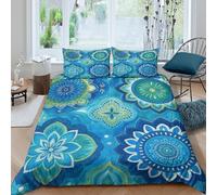 Ultra Soft Microfiber 3D Printed BlueMandalaArt Duvet Cover All Season Bedding Sets with Pillow Shams BohoDecorStyle Quilt Cover Sets Easy Care Breathable Machine Washable for Couples King（220x240cm）