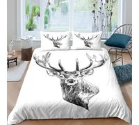 Ultra Soft Microfiber 3D Printed Deer Head Duvet Cover All Season Bedding Sets with Pillow Shams Black And White Quilt Cover Sets Easy Care Breathable Machine Washable for Couples Single（140x200cm）